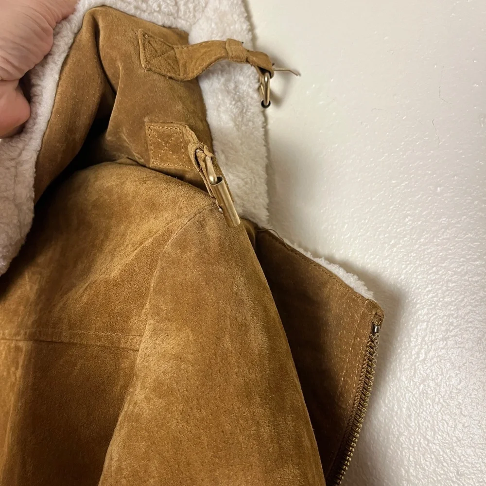 Real Suede Aviator Coat/Jacket – Tan with Cream lining - Picture 4 of 5